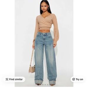 Fashion Nova Wide Leg Jeans - Medium Blue - Size 5 - 36” inseam - high waisted
